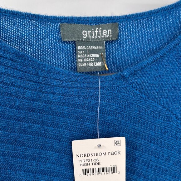 Griffen Cashmere Long Sleeve Sweater Size L Teal Blue Boat Neck Knit Pullover - Picture 9 of 10